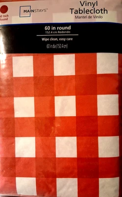 Mainstays Red Checkered Vinyl Tablecloth 60 In Round NIB - Image 1 of 2