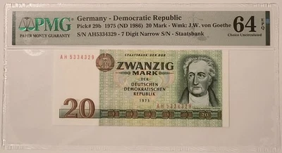 East Germany 1986 20 Mark Bank Note Goethe Ch Unc 64 EPQ PMG - Image 1 of 4