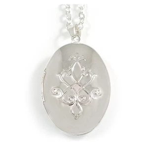 35mm Tall/Oval Locket Pendant with Silver Tone Chain - 44cm L/ 4cm Ext - Picture 1 of 6
