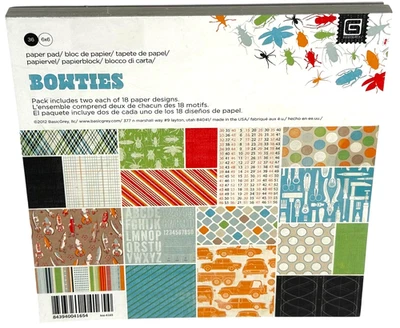 Basic Grey Bowties Paper Pad Cardstock 6 X 6 Boy Car Tools Bugs Spaceships Retro - Image 1 of 4