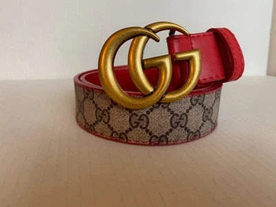 Cinturón Gucci Rojo Monograma Dorado GG Hebilla Talla 125cm 42-44 Foto 1 de 3