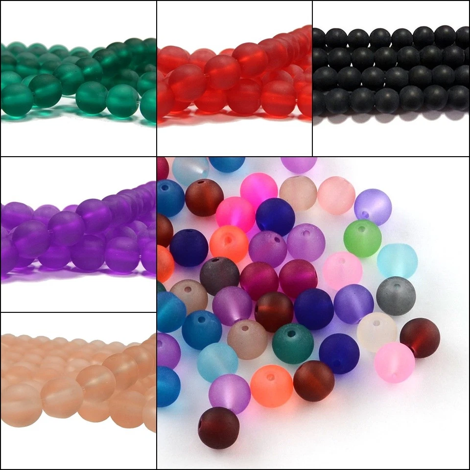 Glasperlen Gefrostet 4 6 8 10 mm Matt Kugel Schmuck Perlen Farbauswahl - Bild 1 von 1