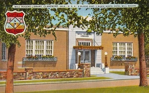 Postal de lino OK de la biblioteca Will Rogers de la década de 1930 en Claremore Oklahoma - Imagen 1 de 2