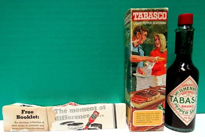 VINTAGE 2 OZ TABASCO PEPPER SEASONING SAUCE FULL IN ORIGINAL BOX W/ FREE BOOKLET - Image 1 of 4