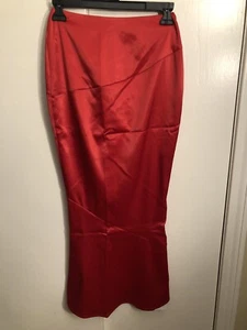 RED STRAPLESS LONG DRESS SATIN PENCIL BODYCON BANDEAU PARTY Size XS - Picture 1 of 8