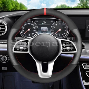 Custom Black Suede&Leather Steering Wheel Stitch on Cover For Mercedes W177 W247 - Picture 1 of 11