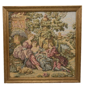 Viktorianischer Wandteppich gerahmt in Holzrahmen Mann umwirbt Frau 13" x 13" - Bild 1 von 4
