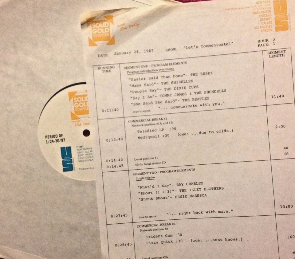 RADIO SHOW 1/28/87 COMMUNICATE: NILSSON, COASTERS, DEEP PURPLE, ERNIE MARESCA Foto 1 de 1