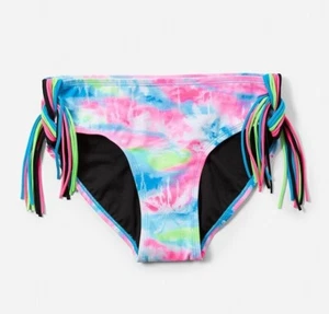 NWT JUSTICE Girl's Tie Dye Bikini Swimsuit Swim Bottom BLACK BLUE Pink Sz 7 M - Picture 1 of 1