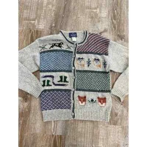 Woolrich Wool Blend Patchwork Button Front Cardigan Sweater Crew Neck Size S - Picture 1 of 6