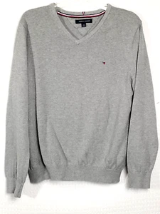 Tommy Hilfiger Men's Basic Grey Cotton V Neck Casual Sweater Size Large - Picture 1 of 8