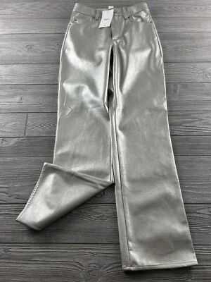 Pantalones de cuero metálico para mujer plateados talla 4 H&M Reputation Swiftie Cybercore nuevos con etiquetas Foto 1 de 4