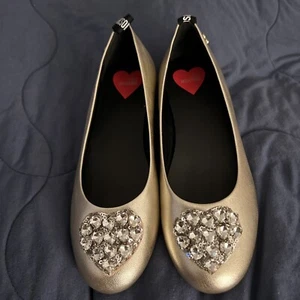 Love Moschino Flats Gold Leather Loafers 36 Shoes Driving Moccasin - Picture 1 of 10