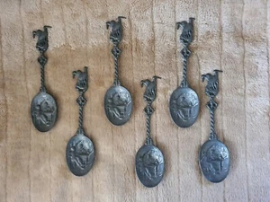 6 schöne Zinnlöffel mit Motiven - Bild 1 von 6