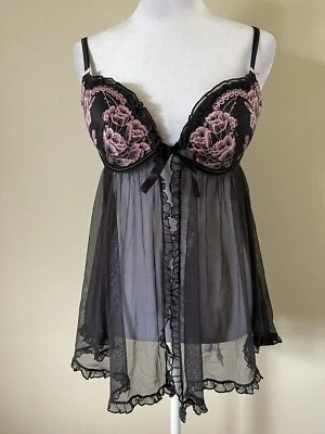 NUEVO CON ETIQUETAS Victoria's Secret Sexy Little Things Chifón Babydoll Chemise Whimsigoth 34C Foto 1 de 4