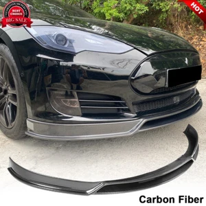 For Tesla Model S Sedan 12-17 REAL CARBON FIBER Front Bumper Lip Spoiler Bodykit - Picture 1 of 12