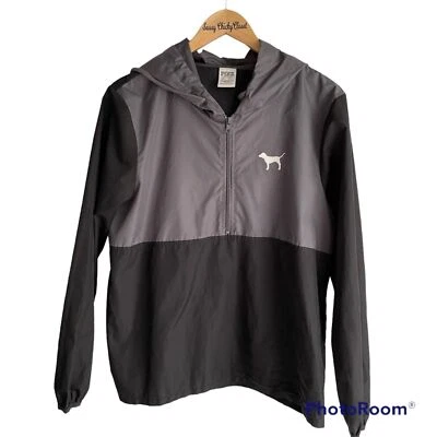 Chaqueta cortavientos Victoria's Secret ROSA negra y gris con capucha para dama, M/L Foto 1 de 4