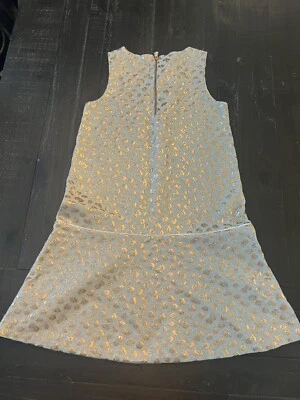 J. Crew Crewcuts Girls Sz 12 Jacquard Gold Grey Dress C - Image 1 of 4