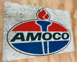 AMOCO Gasoline Oil Distressed Looking Aluminum Metal Sign 12"x18" - Picture 1 of 1