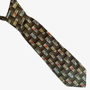 Vintage 90s Tommy Bahama Tropical Palm Trees Pineapple Geometric Print Silk Tie - Picture 1 of 4