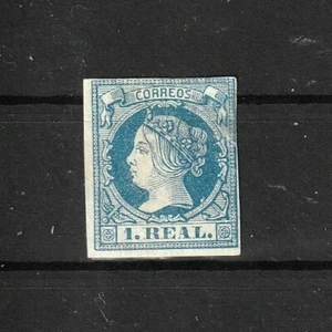 España edif nº55.Azul 1r.con charnela MH.Isabel II.Con el margen derecho justo. - Imagen 1 de 2