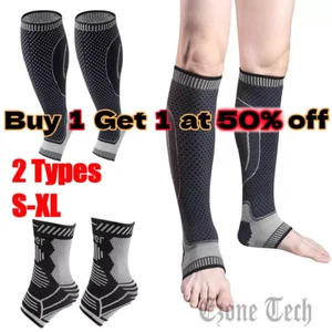 Calf Support Brace Ankle Compression Sleeve Sock Elastic Fasciitis Pain Relief - Picture 1 of 24