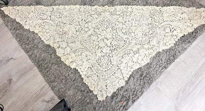 antique point de gaze wedding veil mesh lace shawl brussels victorian 19c 1800s - Image 1 of 4