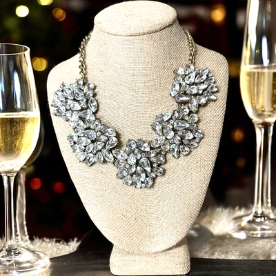 SUGARFIX by BaubleBar Gold Tone Large Clear Crystal Bib Statement Necklace SF483 - Image 1 of 4