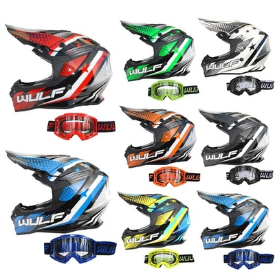 Wulfsport Iconic Dual Sport Motorcross Helmet & Motorcycle & Goggles Off Road