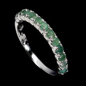Anello in argento sterling 925 smeraldo tondo 2 mm gemma naturale gioiello misura 8 - Foto 1 di 14