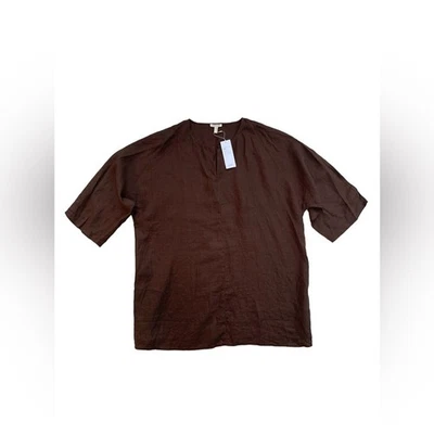 Túnica Eileen Fisher nova com etiquetas feminina tamanho grande, gola L linho marrom cacau - Imagem 1 de 4