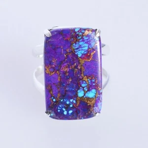 925 Plata Fina Púrpura Cobre Turquesa Piedras Preciosas Rectángulo Anillo... - Imagen 1 de 7