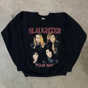 Vintage 1991 Slaughter Stick It To Ya Hair Metal Sweatshirt Black Sz XL - Picture 1 of 7