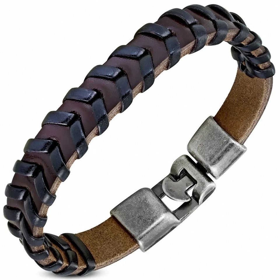 Braccialetto A Armatura di Pelle PU Marrone E Nero - Immagine 1 di 1