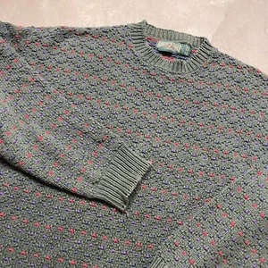Vintage American Eagle Birdseye Sweater L Made in USA Outfitters 90s Red Blue - Picture 1 of 11