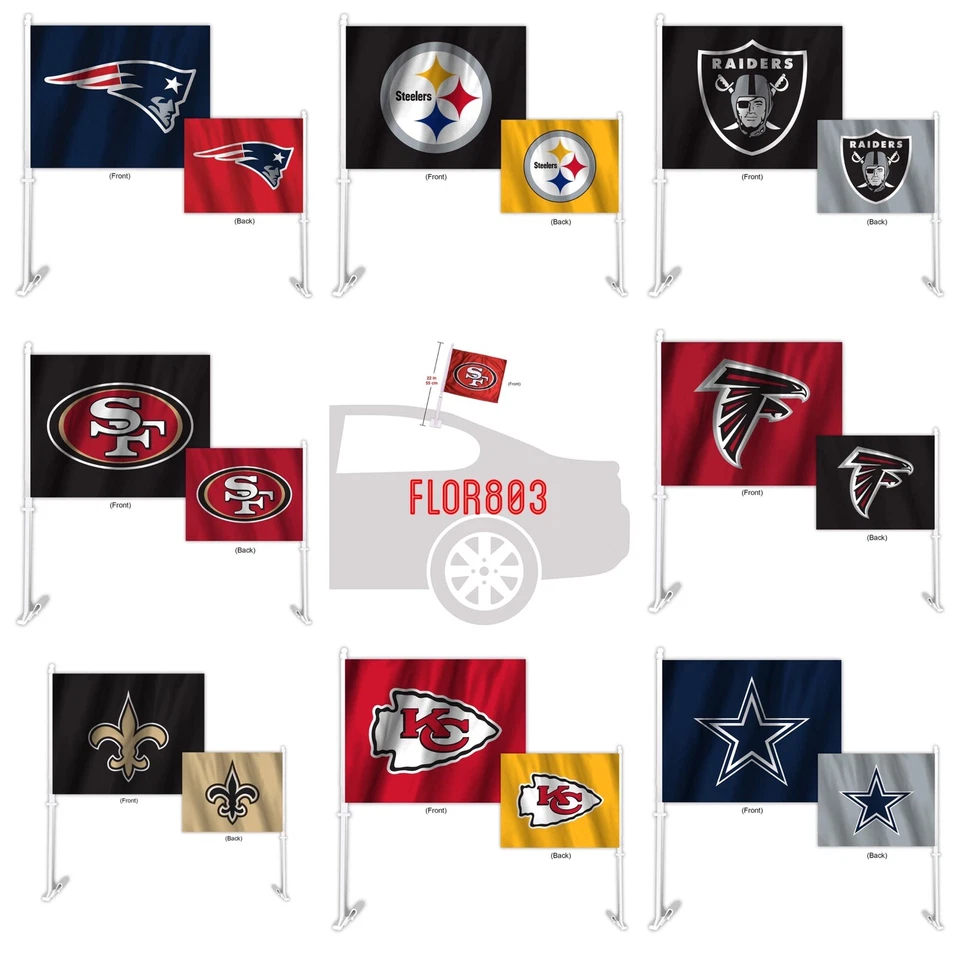 NFL Team Car Auto Flag & Pole 2 sided 2 Tone Color -Pick yours - Image 1 of 1