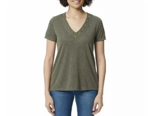 ELLA MOSS TOP DE ENCAJE CON CUELLO EN V PARA MUJER (NEGRO ANTRACITA 2X) NUEVO SIN ETIQUETAS - Imagen 1 de 3