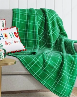 Manta de Navidad Wondershop Felpa Vacaciones Estampado a Cuadros Verde 50" x 60" Nueva Foto 1 de 4