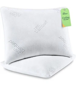 New Zen Bamboo Gel-Fibre Filled X 2 Pillows Cooling With Bamboo Cover New Boxed - Picture 1 of 2