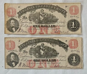 2 Virginia Treasury Notes Mint Uncirculated G.R. Calvert, New Market, VA signed - Picture 1 of 5