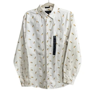 Banana Republic Slim Fit Button Up Shirt Men’s M White Pineapple Linen Blend NEW - Picture 1 of 12