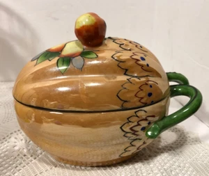 Vintage Lusterware Fruit Honey Pot Jam Sugar Bowl Lid & Spoon Ladle Japan - Picture 1 of 7