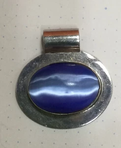 Vintage Sterling Silver 925 Mexico Blue Cats Eye Pendant 14.1g - Picture 1 of 4
