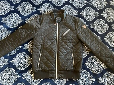 Guess Los Angeles Quilted Men's Mid-Length Sweater Jacket Coat Size Medium Black - Image 1 of 4