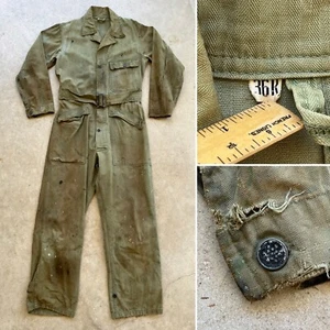 1940s Vtg US HBT 13 Star Button Mechanic 36R Special OD 7 Tanker Coveralls 40s - Picture 1 of 21
