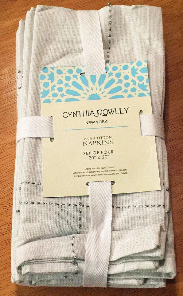 Cynthia Rowley Natural Silver Stitching Napkins Set of 4 -  20"x20" 100% Cotton - Image 1 of 1