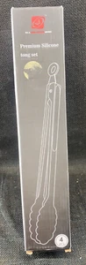 ALLWIN-HOUSEWARE Premium Silicone Stainless Steel Tongs Set of 4 Grey NEW - Picture 1 of 7