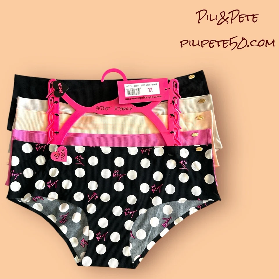 BETSEY JOHNSON 5 Pack- Hipster Barely There No Lines~Multicolor~Panty Sz. XL $52 - Image 1 of 4