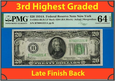 1934A $20 Federal Reserve Note PMG 64EPQ late finish back New York Fr 2055-BLfb - Image 1 of 4