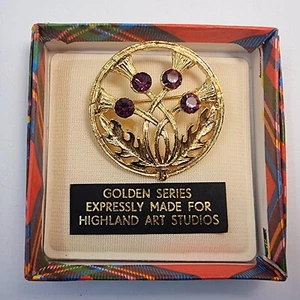 Golden Series Pin Brooch Thistle Flower Scottish Celtic Gift Highland Art Studio - Picture 1 of 24